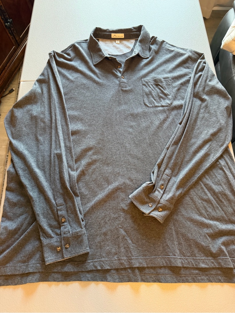 Peter Millar Men's Long-Sleeve Polo in Heather Gray cashmere blend size 4X